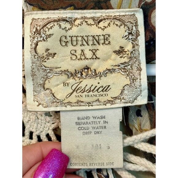 intage Gunne Sax by Jessica 70s San Francisco Bohemian Batik Crochet Maxi Dress - Picture 5 of 9